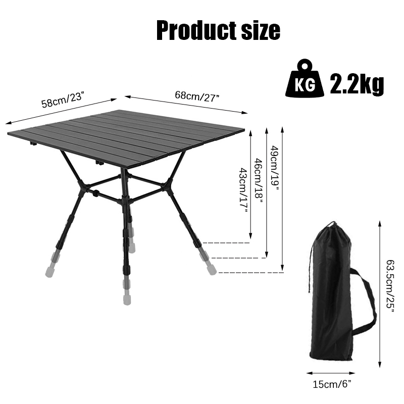Aluminum Folding Camping Table Portable, Height Adjustable, For